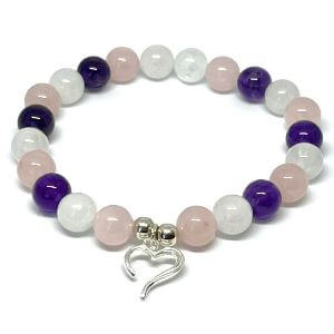 Minerální náramek růženín, křišťál, ametyst - LILIE (stříbro Ag925)